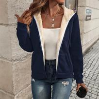Women's Lined Zip Up Hoodie Long Sleeve Casual Warm Sweatshirt for Winter S tamsiai mėlyna