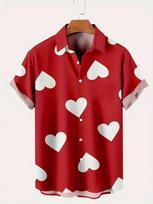 Heart Print Short Sleeve Shirt, Casual Summer Essential, Stylish and Comfortable 4XL red