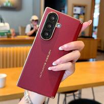For Samsung Galaxy Z Fold 7 dual central hinge electroplated lychee pattern foldable anti-fingerprint phone case For  Galaxy Z Fold 7 raudona