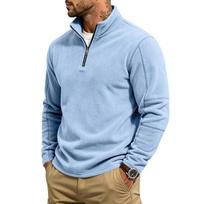 Men Polar Fleece Quarter‑Zip Pullover, Stand Collar Half‑Zip Contrast Stitching Ribbed Cuffs Hem Soft Warm Mid‑Weight Fleece Casual Outdoor Sweatshirt XL šviesiai mėlyna spalva