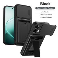 Shockproof Armor Card Slot Bracket Holder Slide Lens Protect Phone Case For OPPO A6 Pro A6 A6X 4G A6S 5G Wallet Back Cover OPPO A6 4G black