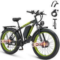 KAIJIELAISI V3 Electric Bike 1000W*2 Dual Motor 48V23Ah Battery Shimano 21-Speed 26'' Fat Tire All-terrain Ebike for Adult and Teens V3-Black and Green-2000W48V23Ah-TT
