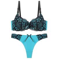 Sexy Push Up Didelės moteriškos nėriniuotos liemenėlės ir kelnaitės apatinio trikotažo rinkinys Gėlėti apatiniai Intymūs Moterims 34C žalia