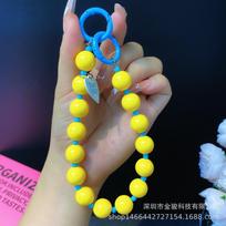 New Korean Version Ins Creative Dopamine Phone Hanging Chain Beaded Heart Phone Strap Acrylic Phone Chain geltona