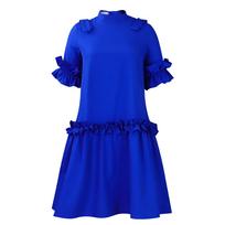 Women's summer new fashion solid color style fungus edge A-word dress dress XXXL mėlyna