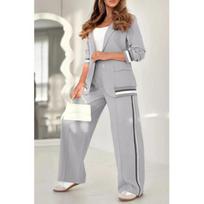 Pant Sets Women Wide Leg Pants Two Piece Set Button Coats Matching Sets Patchwork High Waist Elegant Trousers Pockets Sporty XXXL juoda