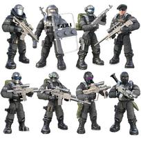 Military Army Peacekeeping Special Force Action Figures Model Set Mega Building Blocks SWAT Soldier Minifigs Weapon Brick Toys gray