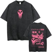 Anime Soul Eater Vintage Washed T-shirt Retro Manga Death The Kid Graphic T Shirts Men Women Fashion Casual Oversized T-shirts 3XL įvairiaspalvis