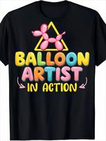 Printed with  Balloon Artist in Action  pattern, 100% cotton men's casual round neck T-shirt. S yellow