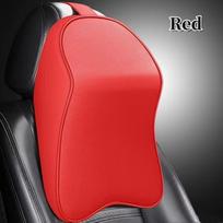 Universal Fit 3D Nappa Car Neck Pillow Solid Color PU Leather Headrest Cushion Breathable Memory Foam Rest Pillow for Car Travel raudona