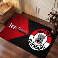 AZ Alkmaar Custom Crystal Velvet Rug, Personalized Name Text Print, Football Logo Soft Non‑Slip Floor Mat Home Decor Gift 50cmx80cm red