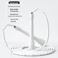 Adjustable Beaded Bamboo Jump Rope for Beginners & Pros - Lightweight & Versatile for All Ages white