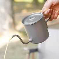 Gryno titano gooseneck pour-over kavos virdulys, sulankstoma rankena, itin lengvas, skirtas lauko stovyklavimui, žygiams, kelionėms A18 beige