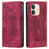dėl Xiaomi Redmi Note 17 Pro 5G Mandala raižytas PU odos atverčiamas piniginės dėklas su magnetiniu užsegimu Redmi Note 17 Pro 5G raudona