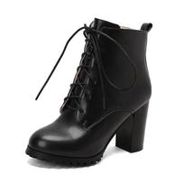 Madingi Madingi Aulinukai Moterims Žieminiai Batai Storas Aukštas Kulnas Suvarstomi Moteriški Trumpi Batai Juodi Balti Sidabriniai Didelis dydis 45 46 47 48 34 juoda