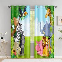 Safari Gyvūnai Animacinis Džiunglių Raštas Langų Užuolaidos Vaikų Miegamojo Svetainės Namų Dekoro Užuolaidos 100W130H(CM)40x51in&Hook white