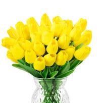 30Pcs Fake Tulips Artificial Flowers with Stems Faux Tulips Bouquet Real Touch Flower for Wedding Home Kitchen Spring Easter Mother's Day (Yellow,30) geltona