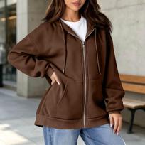 Women's Lined Full Zip Hoodie, Casual Hooded Sweatshirt for Fall Winter M kava