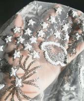 High Quality Embroidery 3D Fabric Gold Spray Powder Glitter Snowflake Mesh Fabric DIY Sew Princess Wedding Dress Skirt Fabric 1meter gray