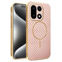 For OnePlus 15 15T 15R electroplated carbon fiber magnetic fingerprint-resistant shockproof phone case For OnePlus 15 rožinė