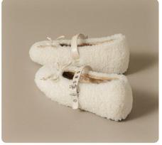 Plush-Lined Mary Jane Shoes: Hidden Height Boost, Cotton for Autumn/Winter, Women's, White & Brown, Ideal for Petite Figures 38 balta