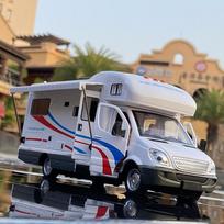 1:28 metalinis prabangus kemperis, poilsio transporto priemonės automobilio modelis, metalinis kemperis, namelis ant ratų, kelioninis automobilis, modelis su garsu ir šviesa, vaikų žaislas, dovana balta