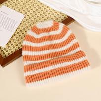 Women Winter Warm Striped Faux Cashmere Beanie Knit Hat One Size oranžinė