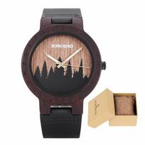 BOBO BIRD Watches Unisex Wooden Case Quartz Wristwatch PU Leather Strap Support Dropshipping LOGO Customize black