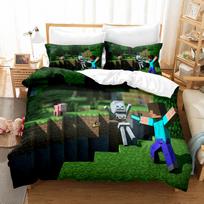 3D Skaitmeninės spaudos trijų dalių Minecraft žaidimo vaikiškas animacinis antklodės komplektas UK 135*200cm black