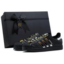 Adidas Originals Superstar 2 Auksinis emblema, Obsidianas Dėžutės Odos Atsparus dilimui Aukštį didinantis Balansas Žemi batai JI0079(Komanda919-) 44⅔ black