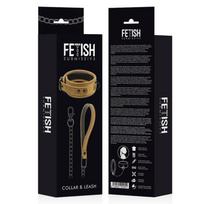 Fetish Submissive Origen Neoprene Collar with Metal Chain, Vegan Leather