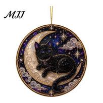 Black Cat Suncatcher Pearl Diamond Art Painting Ornament, 2D Flat Acrylic Memorial Souvenir Craft Hanging Suncatcher, Beaded Pattern Window E beige