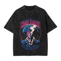 Manga Cowboy Bebop Spike Spiegel Graphic T-Shirt Vintage Washed Oversized Short Sleeve Cotton Y2K Retro Harajuku Unisex Streetwear Summer Top Casual XXXL black