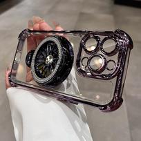 Luxury Airbag Rotating Gyro Bracket Case for iPhone Air 16 15 14 13 12 11 17 Pro Max Xs Xr 16 Plus for Magsafe Soft Clear Cover For iPhone 17 ProMax violetinė