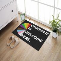 Rainbow Pride Day Door Mat Anti-Slip Rubber Back Everyone is Welcome Here LGBT Front Doormat Outdoor Kitchen Mat Rug Home Decor 90cmx60cm