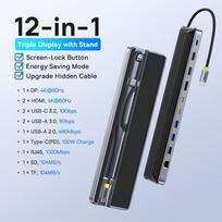 Baseus EH3 12-in-1 USB C Hub HDMI DP 4K 60Hz Triple Display 3.2 for MacBook Laptop PD 100W Type C HUB with Stand Docking Station