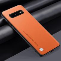 Prabangus PU odinis dėklas Samsung Galaxy S10 Plus S10Plus matinis dangtelis silikoninė apsauga telefono dėklas Samsung S10 5G Coque S10 Plus oranžinė