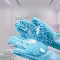 Silicone Cleaning Gloves with Scrubbers - Multi-Purpose for Kitchen Bathroom Cleaning, Pet Bathing & Massage United States blue