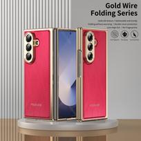 For Samsung Galaxy Z Fold 7 6 5 4 3 High-end Luxury Gold Thread Leather Strap Tempered Film Full Protection Anti-fingerprint Pho For Galaxy Z Fold 7