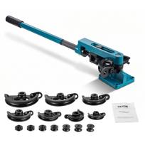 VEVOR vamzdžių lenktuvas nuo 3/8 iki 1 colio vamzdžių lenktuvas vamzdžių lenktuvas 10–25 mm lenkimo formos vamzdžių lenktuvo rinkinys 7 apvalūs štampai dydžiai vario, žalvario, aliuminio 54 x 21 x 16 cm mėlyna