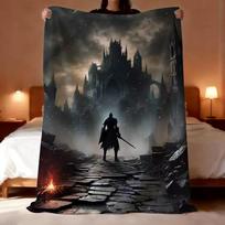 Dark Souls Throw Lightweight 240g Flannel Blanket Soft Skin-friendly for Summer Cooling 75x90cm black