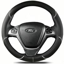 Automobilio vairo apdangalas Ford Fiesta Ecosport B-MAX Ka(Ka+) Tourneo Courier „Pasidaryk pats“ Rankomis siūtas Juodas PU Mikropluošto Oda White round