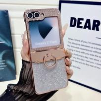 Galaxy Z Flip 8 7 dėklas su cirkonio kaspinėliu, blizgančiu vyrio žiedu, stoveliu, smūgiams atsparus PC dangtelis moterims Samsung Galaxy Z Flip6