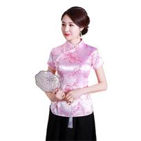 Moteriški Cheongsam marškinėliai Kinietiško stiliaus slyvų raštai Vasaros rudens išskirtinės sagtys stovi apykakle Cheongsam viršutinė dalis vestuvėms S white