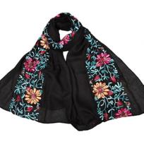 Embroidered Flower Scarf Cotton Women Long Wrap Bandana Scarves Girl Shawl Gift One Size juoda