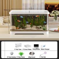 Naujas skaidrus 360 laipsnių akvariumas su LED apšvietimu, galingu filtru, žuvų bakas, daugiafunkcinis su vandens siurbliu, vėžlių bakas, žuvų dekoravimui white