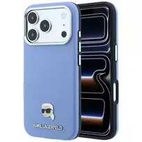 Karl Lagerfeld Case Grained Karl Head Metal MagSafe for iPhone 18 Pro Max / 17 Pro Max light blue