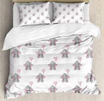 Baby Elephant Nursery Bedding Set with Air Balloon Duvet Cover Quilt Pillowcase for Kids Bedroom Home Decor EU single(135x200cm) white
