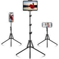 1,6 m trikojis stovas mobiliesiems telefonams ir planšetiniams kompiuteriams fotografuoti ir tiesioginėms transliacijoms 1.6m Stand + Gimbal + Tablet Clip gray