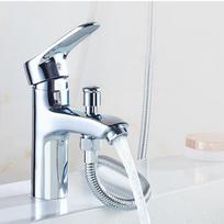 Praustuvo dvigubo naudojimo šalto/karšto vandens vienos skylės maišytuvas su dviejų greičių dušo galvute Faucet + 60cm Inlet Pipe white